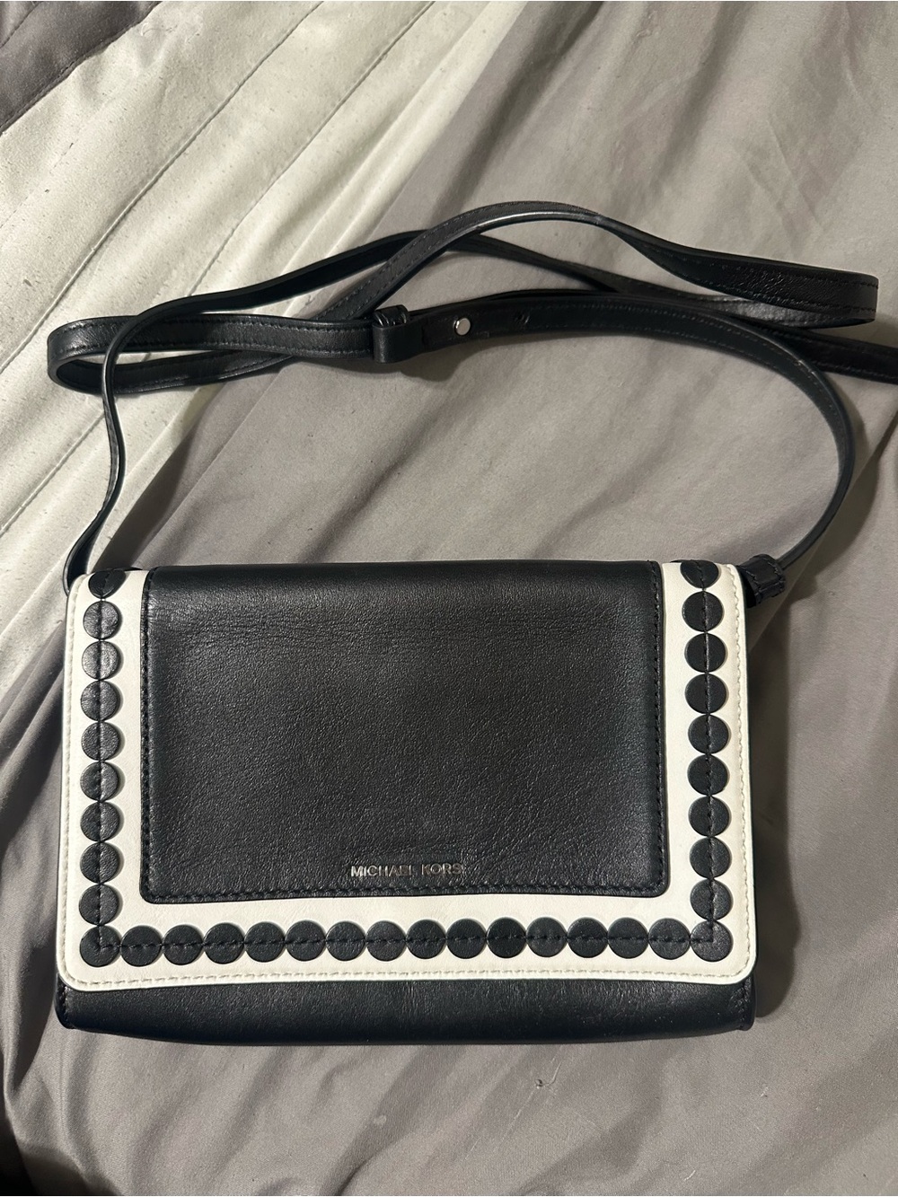 Michael Kors Black and White Leather Trim Crossbody